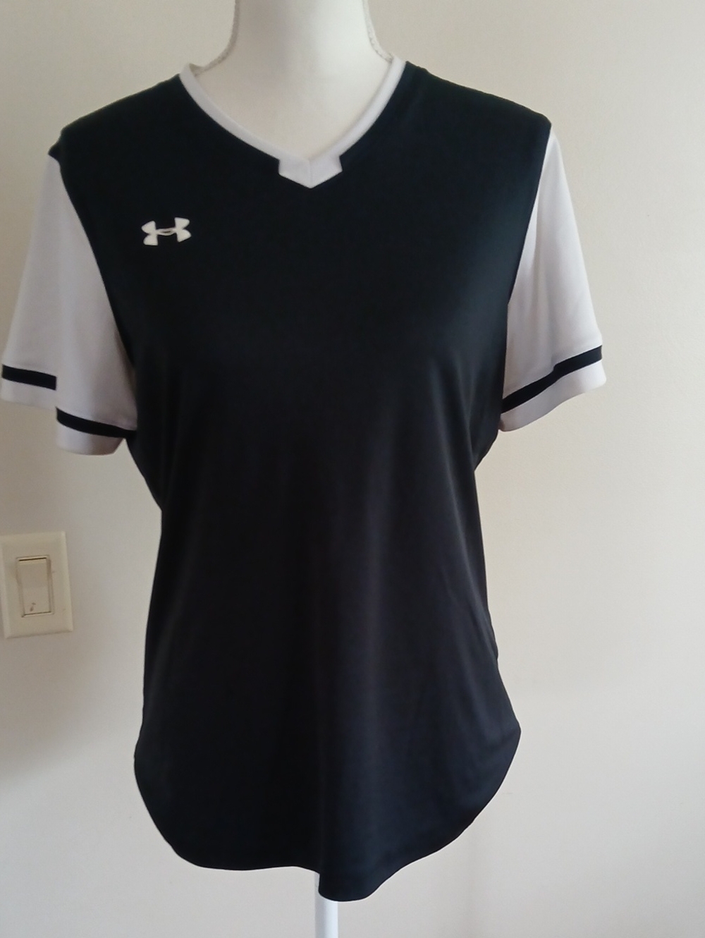 Under Armour Black and White V-Neck Athletic Shirt
